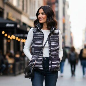 Talbots Petites Black & White Polka Dot Feather-Filled Puffer Vest, Size SP